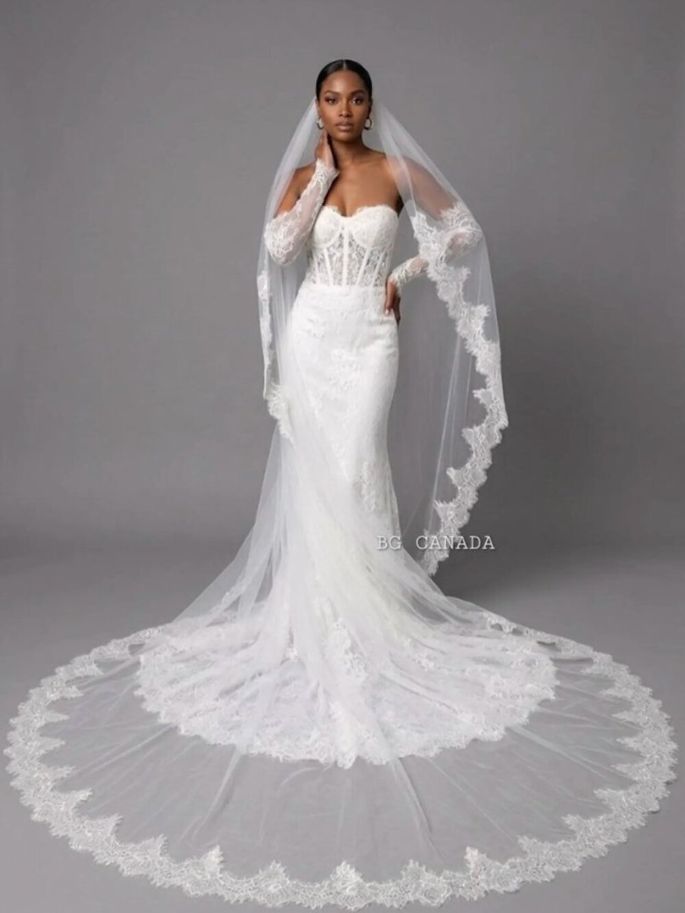 Chantilly lace cathedral length veil - 140"